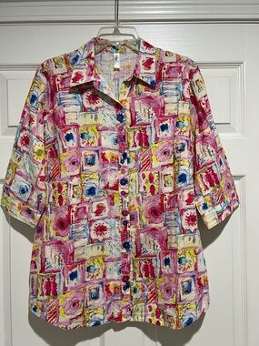 Women’s Pink Multi-Print Button Down Shirt